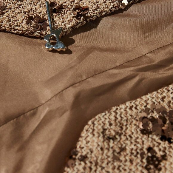 Khaki Women's Elegant Tweed Vest with bronze Sequin Embroidery Design - Picture 5 of 7